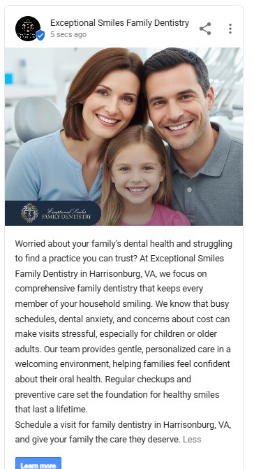 Happy family portrait showing parents and a young child smiling together, promoting comprehensive family dentistry services at Exceptional Smiles Family Dentistry.