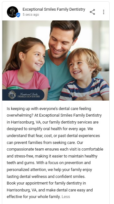 Father with two young children (daughter and son) smiling together, promoting family dentistry services at Exceptional Smiles Family Dentistry in Harrisonburg, VA.