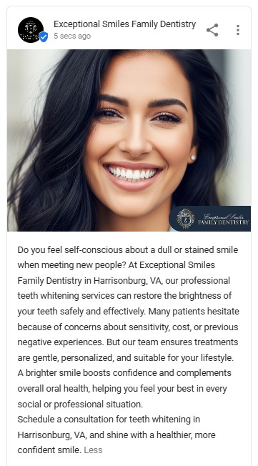 Professional headshot of a smiling woman with long dark hair showcasing results from professional teeth whitening treatment at Exceptional Smiles Family Dentistry.